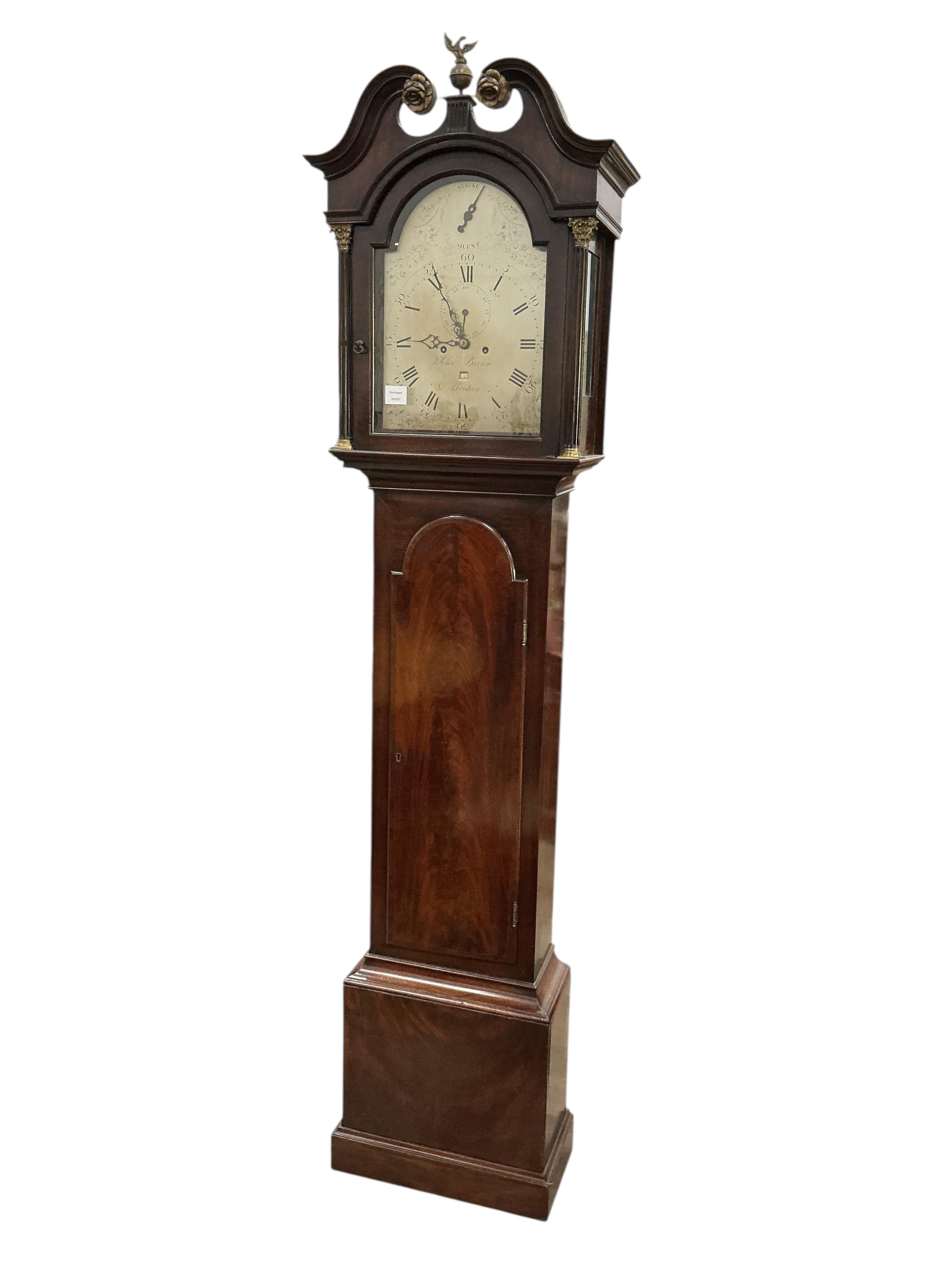 A George III mahogany eight day longcase clock marked John Barron, Aberdeen, height 216cm